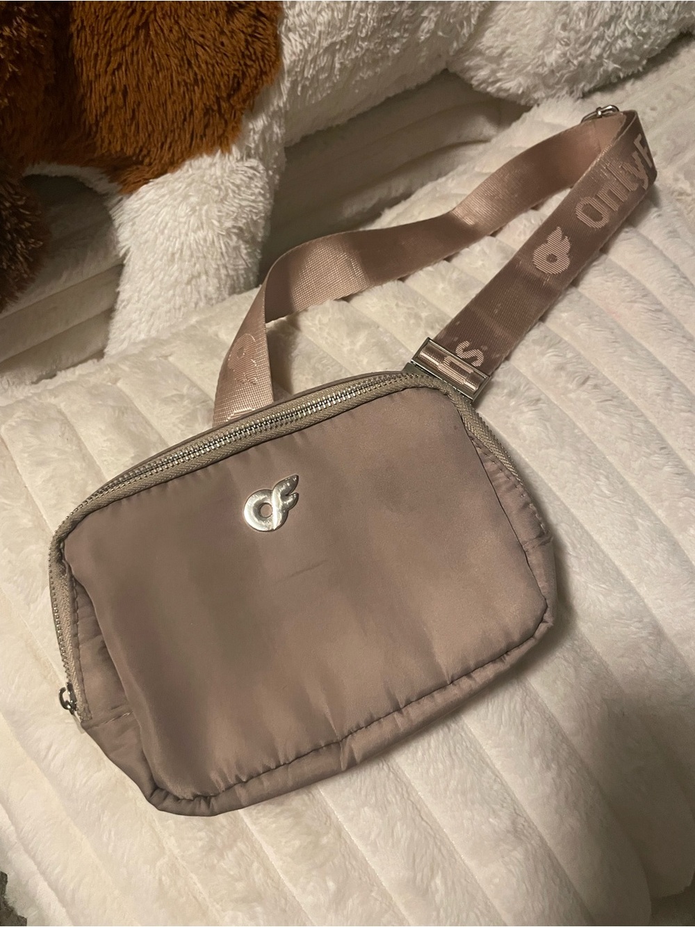 Taupe Belt Bag with Subtle Logo Accent